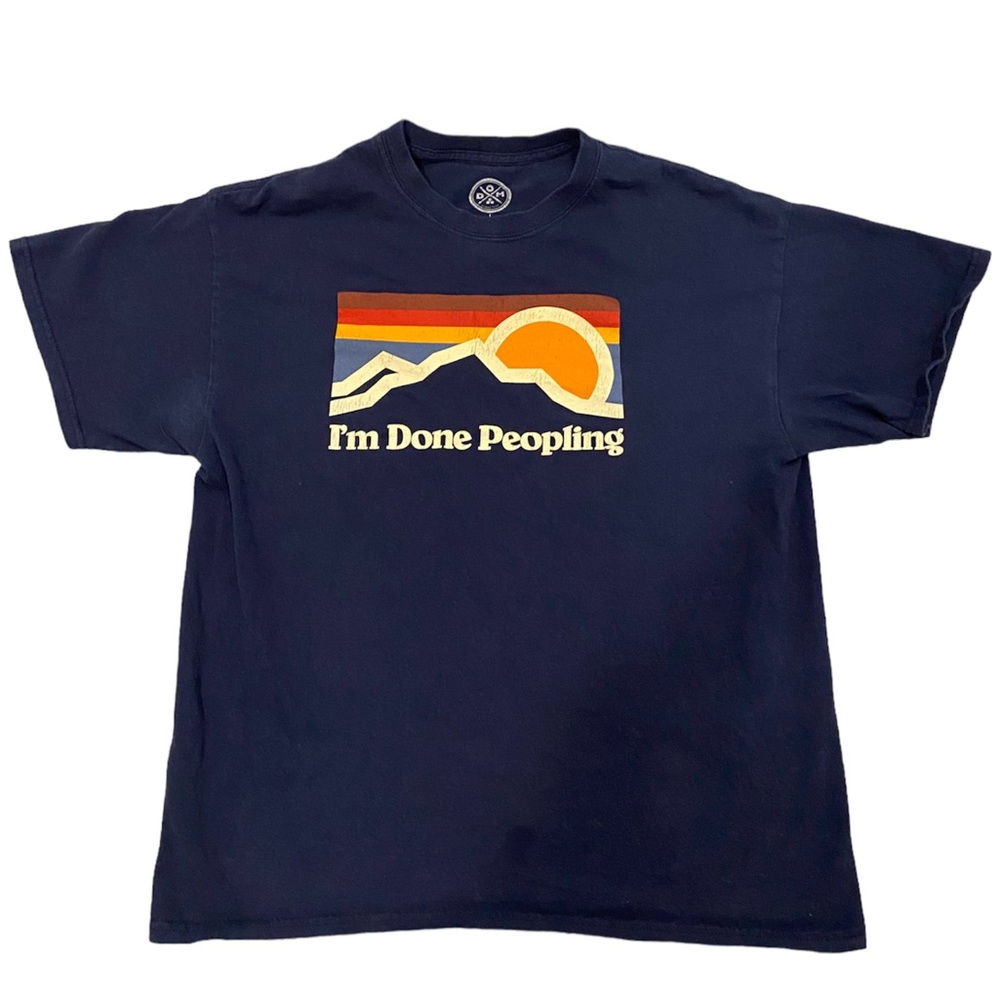 DOM “I’m Done Peopling” Funny Tee Navy Blue Short Sleeve T Shirt Mens Size Large